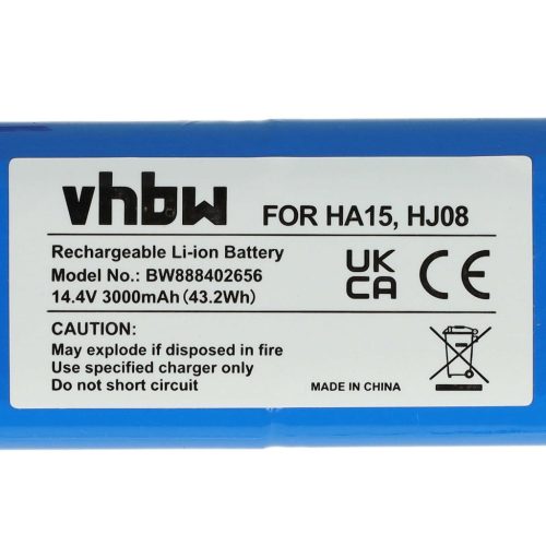 VHBW Battery iLife Ay-18650B4, 18650B4-4S1P-AGX-2, SUN-INTE-202 types - 3000 mAh, 14.4 V, Li-Ion