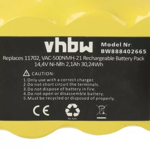 VHBW Akku 11702, 80501e, 80601, 11702, 68939, 80501, 855714, 4419696 - 2100 mAh, 14,4 V, NiMH