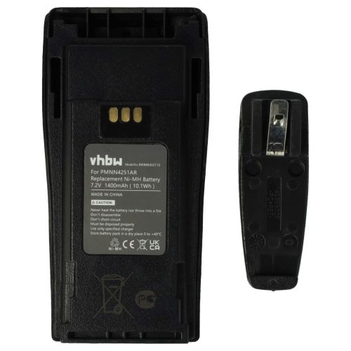 VHBW Radio Akku Motorola NNTN4497, NNTN4496AR, NNTN4496 - 1400 mAh 7,2 V NiMH + Gürtelclip