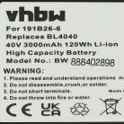 VHBW Electric Power Tool Battery Makita 191X65-8, 191B36-3, 191B26-6, 191L29-0 - 3000 mAh, 40 V, Li-Ion