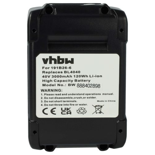 VHBW Electric Power Tool Battery Makita 191X65-8, 191B36-3, 191B26-6, 191L29-0 - 3000 mAh, 40 V, Li-Ion
