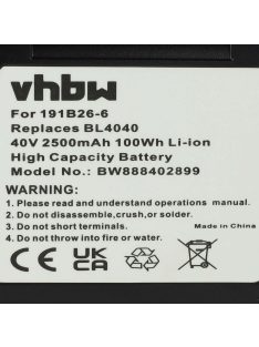   Elektromos kéziszerszámgép akkumulátor Makita 191X65-8, 191B36-3, 191B26-6, 191L29-0 - 2500 mAh, 40 V, Li-Ion 