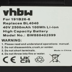   Elektromos kéziszerszámgép akkumulátor Makita 191X65-8, 191B36-3, 191B26-6, 191L29-0 - 2500 mAh, 40 V, Li-Ion 