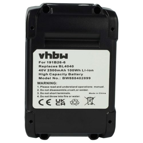 VHBW Electric Hand Tool Battery Makita 191X65-8, 191B36-3, 191B26-6, 191L29-0 - 2500 mAh, 40 V, Li-Ion