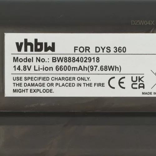 VHBW Battery for Dyson 970049-01, 968734-02 - 6600 mAh, 14.8 V, Li-Ion