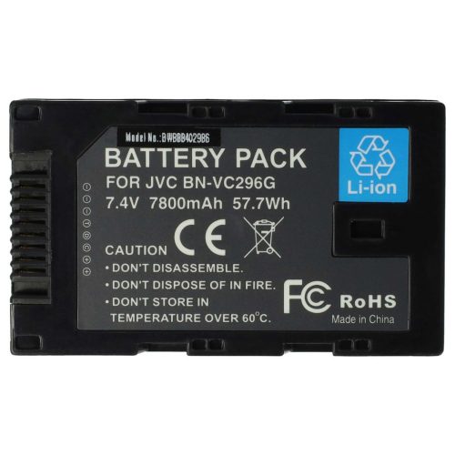 Videokamera akkumulátor JVC BN-VC298G, BN-VC296G, BN-VC264G kamerákhoz - 7800 mAh 7,4 V Li-Ion