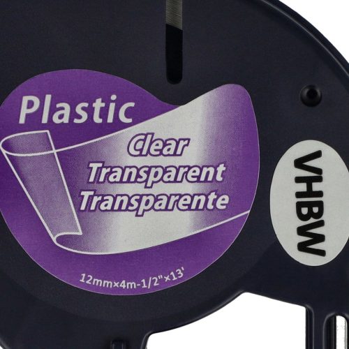 VHBW Dymo S0721530, 16951, 12 mm, Black-Clear, Plastic Label Tape