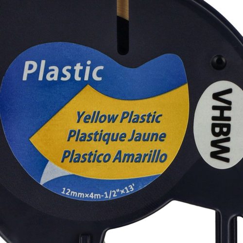 VHBW Dymo 91222, S0721670 - 12 mm Black-Yellow Plastic Label Tape