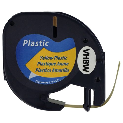 VHBW Dymo 91222, S0721670 - 12 mm Black-Yellow Plastic Label Tape