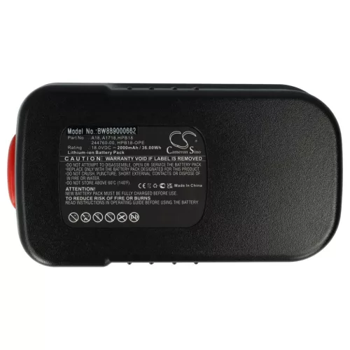 VHBW Akku für Elektrowerkzeuge Black & Decker HPB18, A1718, A18, 244760-00 - 2000 mAh, 18 V, Li-Ion
