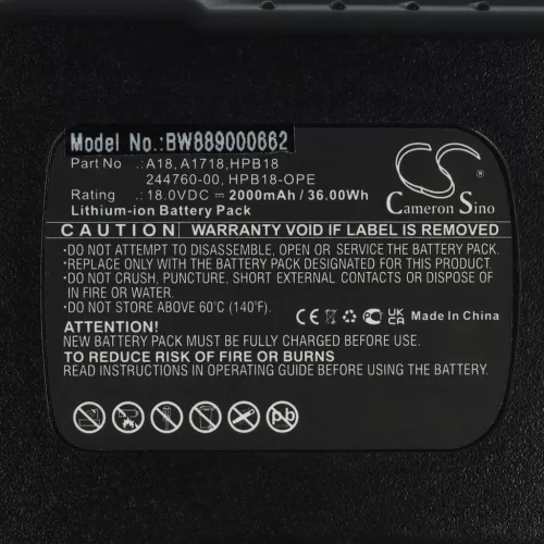 VHBW Akku für Elektrowerkzeuge Black & Decker HPB18, A1718, A18, 244760-00 - 2000 mAh, 18 V, Li-Ion