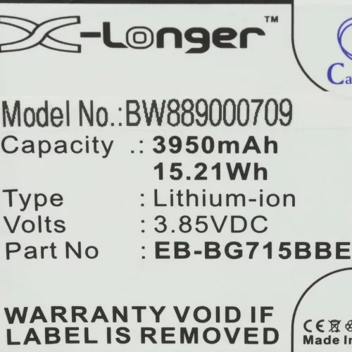 VHBW Mobile Phone Battery Samsung EB-BG715BBE, GH43-04993A - 3950 mAh 3.85 V Li-Ion