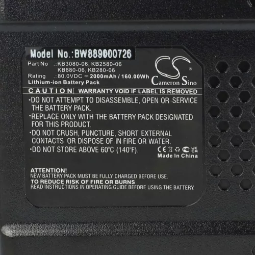 VHBW Elektrowerkzeug Akku Kobalt KB680-06, KB280-06, KB3080-06, KB2580-06 - 2000 mAh, 80 V, Li-Ion