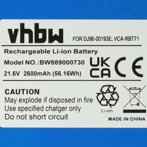 VHBW Samsung VCA-RBT71, DJ96-00193E, DJ96-00202A, DJ96-00193C Battery - 2600 mAh, 21.6 V, Li-Ion