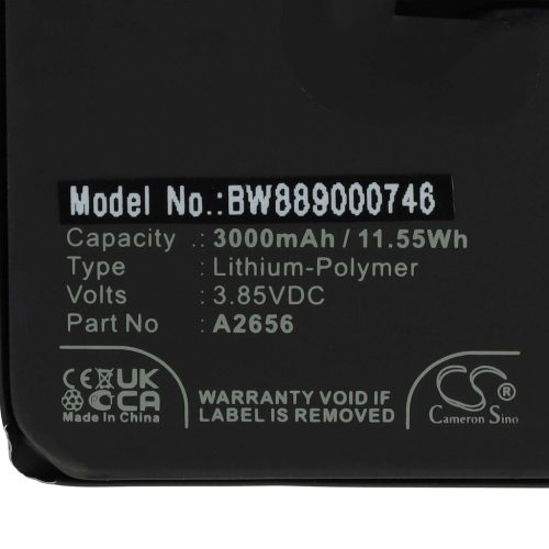 VHBW Mobile Phone Battery for Apple A2656 - 3000 mAh 3.85 V Li-polymer