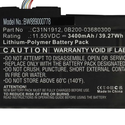 VHBW Notebook akkumulátor  Asus 0B200-03680300, C31N1912 - 3400 mAh 11,55 V Li-polymer