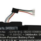 VHBW Notebook akkumulátor  Asus 0B200-03680300, C31N1912 - 3400 mAh 11,55 V Li-polymer