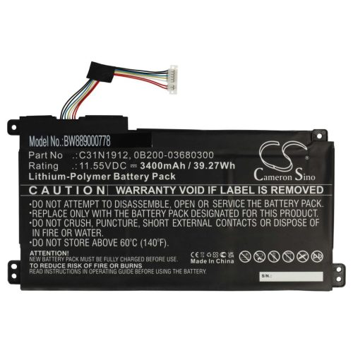 VHBW Notebook akkumulátor  Asus 0B200-03680300, C31N1912 - 3400 mAh 11,55 V Li-polymer