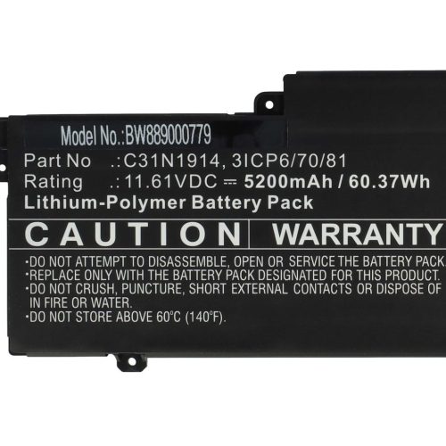 Notebook akkumulátor  Asus 0B200-03730100, 3ICP6/70/81, C31N1914 - 5200 mAh 11,61 V Li-polymer
