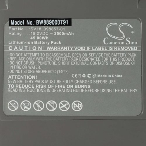 VHBW Akkumulátor Dyson 398006-01, 971450-06, 398857-01, 965171-02 típusokhoz - 2500 mAh, 18 V, Li-Ion