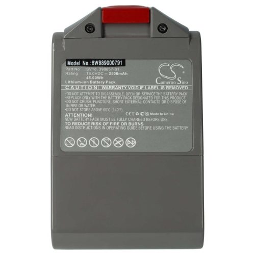 VHBW Akkumulátor Dyson 398006-01, 971450-06, 398857-01, 965171-02 típusokhoz - 2500 mAh, 18 V, Li-Ion
