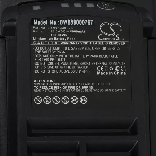 VHBW Bosch Lawn Mower Battery 2 607 336 173, 1600A0022N - 5000 mAh 36 V Li-Ion, Black/Red