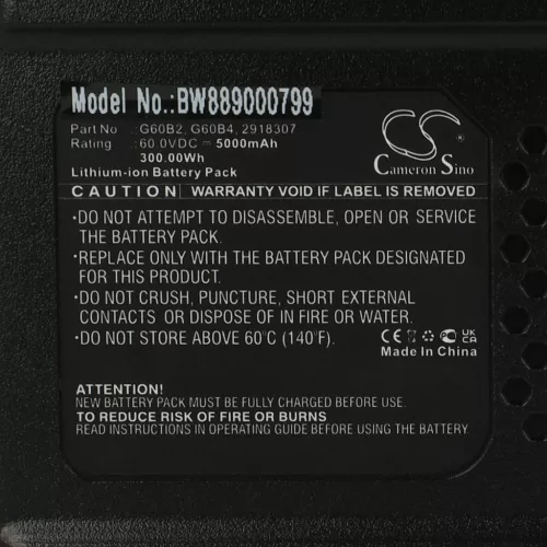 VHBW Greenworks G60B2 Lawn Mower Battery, 60V - 5Ah Li-Ion, 2918307, Black