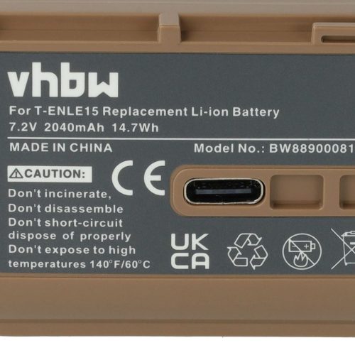 VHBW Nikon EN-EL15, EN-EL15A Akku - 2040 mAh, 7,2 V, Li-Ion mit Informationschip, USB-C-Anschluss