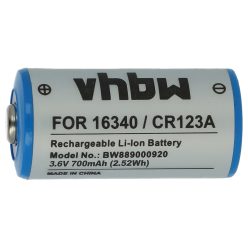   VHBW Akku 16340, DL123A, CR123R, CR17335, EL123AP, K123LA, CR17345, CR123A - 700 mAh 3,6 V Li-Ion