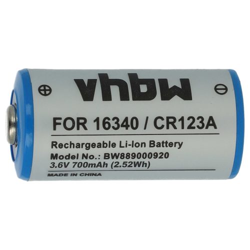 VHBW Akku 16340, DL123A, CR123R, CR17335, EL123AP, K123LA, CR17345, CR123A - 700 mAh 3,6 V Li-Ion