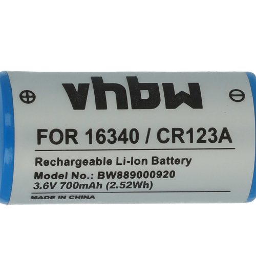 VHBW Akku 16340, DL123A, CR123R, CR17335, EL123AP, K123LA, CR17345, CR123A - 700 mAh 3,6 V Li-Ion