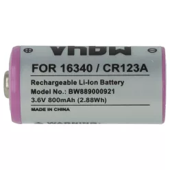   VHBW Universal Battery 16340, DL123A, CR123R, CR17335, EL123AP, CR17345, CR123A - 800 mAh 3.6 V Li-Ion