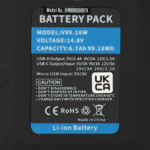 VHBW Akkumulátor Sony BP-150WS, BP-130L, BP-150W, BP-140A - 6700mAh, 14.8V, Li-Ion USB porttal