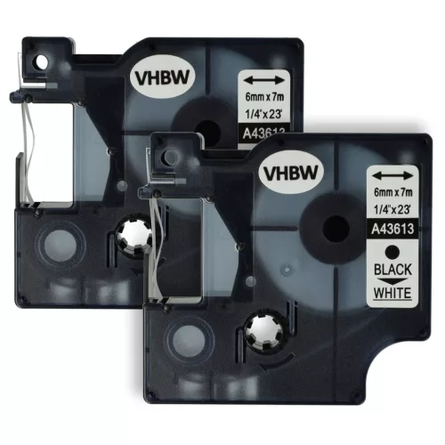 VHBW Label Tape Dymo D1, 43613 - 6 mm Black/White