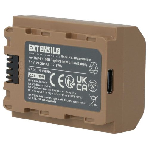 VHBW Sony NP-FZ100 Akku - 2400 mAh, 7,2 V, Li-Ion, mit USB-C-Anschluss