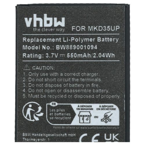 VHBW Autoschlüssel Akku BMW MKD35UP - 550 mAh 3,7 V Li-Polymer