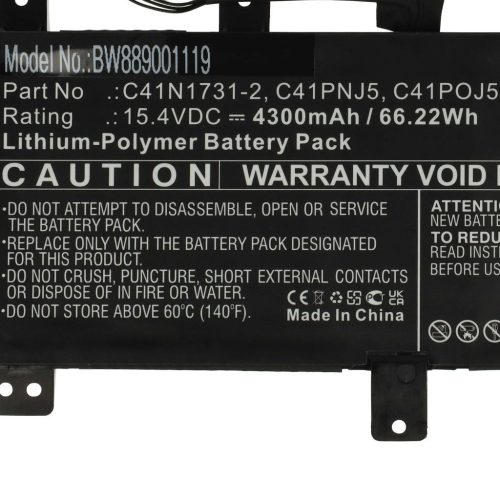 VHBW Notebook Battery Asus 0B200-02940000, 0B200-02990000 - 4300 mAh 15.4 V Li-polymer, black