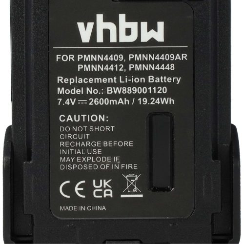 VHBW Motorola PMNN4406, PMNN4406BR, PMNN4409 Radioakku - 2600 mAh 7,4 V Li-Ion + Gürtelclip
