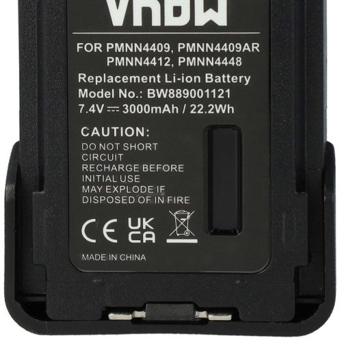 VHBW Motorola PMNN4406, PMNN4406BR, PMNN4409 Radioakku - 3000 mAh 7,4 V Li-Ion + Gürtelclip