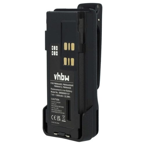 VHBW Motorola PMNN4406, PMNN4406BR, PMNN4409 Radioakku - 3000 mAh 7,4 V Li-Ion + Gürtelclip