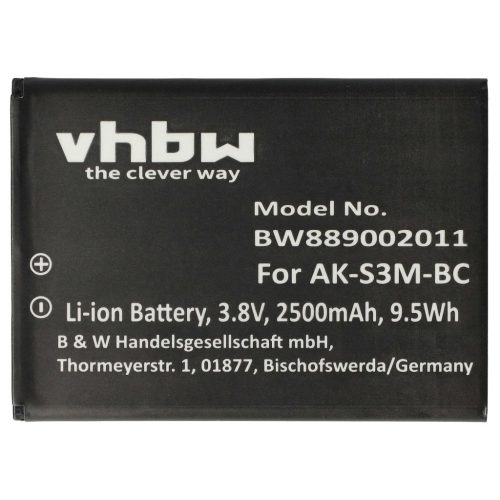 VHBW Senior mobile phone battery Emporia AK-S3M - 2500 mAh 3.8 V Li-polymer - Smartphone battery