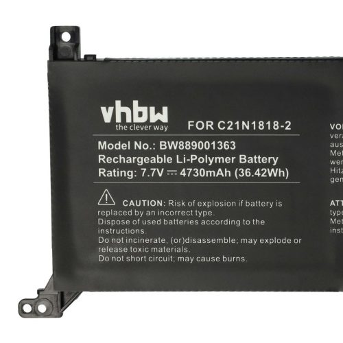VHBW Notebook Battery Asus 0B200-03280500, C21N1818-2 - 4730 mAh 7.7 V Li-polymer