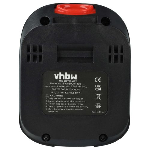 VHBW Electric hand tool battery Bosch 1 600 Z00 000, 1 600 A00 DD7 - 3000 mAh, 18 V, Li-Ion