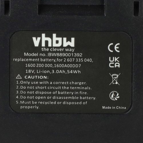 VHBW Electric hand tool battery Bosch 1 600 Z00 000, 1 600 A00 DD7 - 3000 mAh, 18 V, Li-Ion