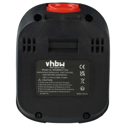 VHBW Electric hand tool battery Bosch 1 600 Z00 000, 1 600 A00 DD7 - 4000 mAh, 18 V, Li-Ion