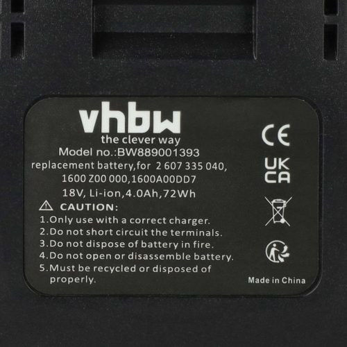 VHBW Electric hand tool battery Bosch 1 600 Z00 000, 1 600 A00 DD7 - 4000 mAh, 18 V, Li-Ion