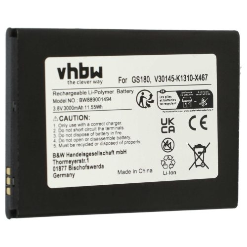 VHBW Mobile Phone Battery for Gigaset V30145-K1310-X467 - 3000 mAh 3.8 V Li-Polymer - Smartphone Battery