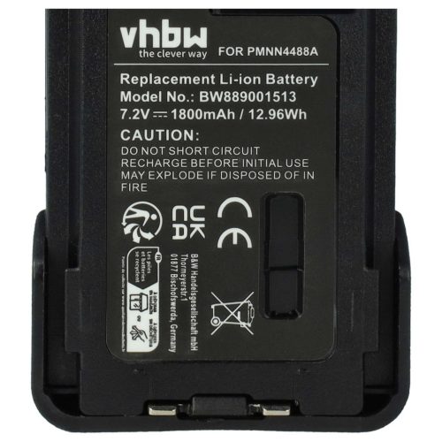 VHBW Radio Akku Motorola PMNN4488a - 1800 mAh 7,4 V Li-Ion + Gürtelclip