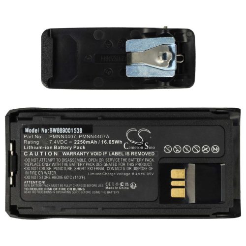 VHBW Motorola PMNN4406BR, PMNN4406, PMNN4407 Radioakku - 2250 mAh 7,4 V Li-Ion + Gürtelclip