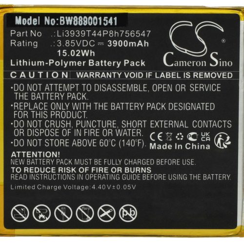 VHBW Mobile Phone Battery for ZTE LI3939T44P8H756547 - 3900 mAh 3.85 V Li-Polymer - Smartphone Battery